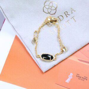 Kendra Scott Elaina Adjustable Chain Bracelet Black Opaque Glass Gold